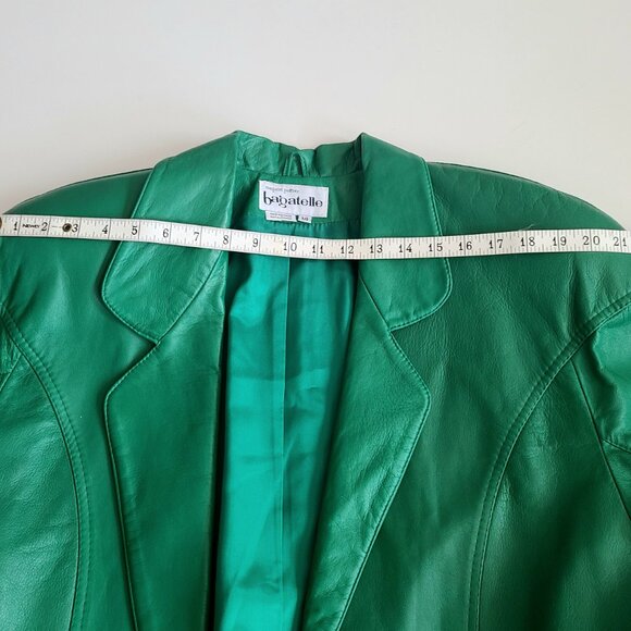 Vintage 1980s 1990s Bagatelle Margaret Godfrey bright green leather jacket. - Picture 9 of 11